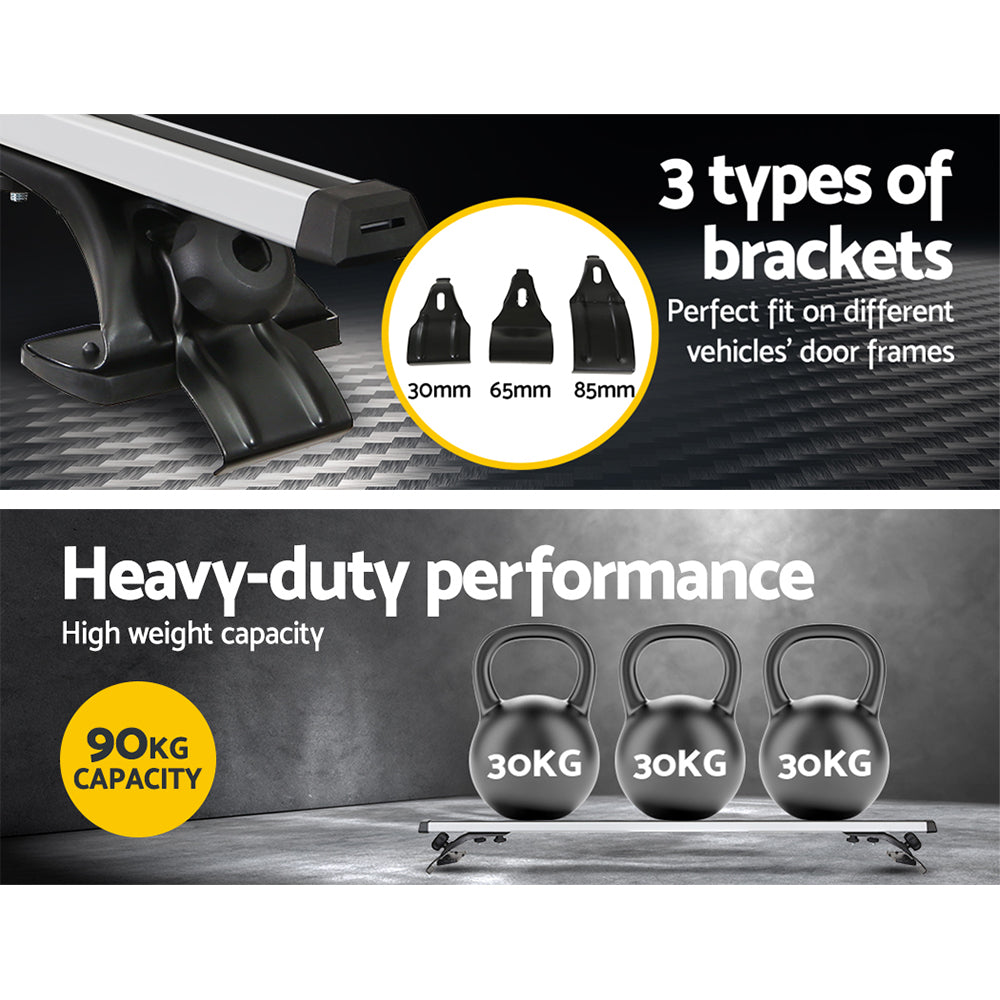 Universal Car Roof Rack Cross Bars, 1450mm Aluminium, 90kg Capacity