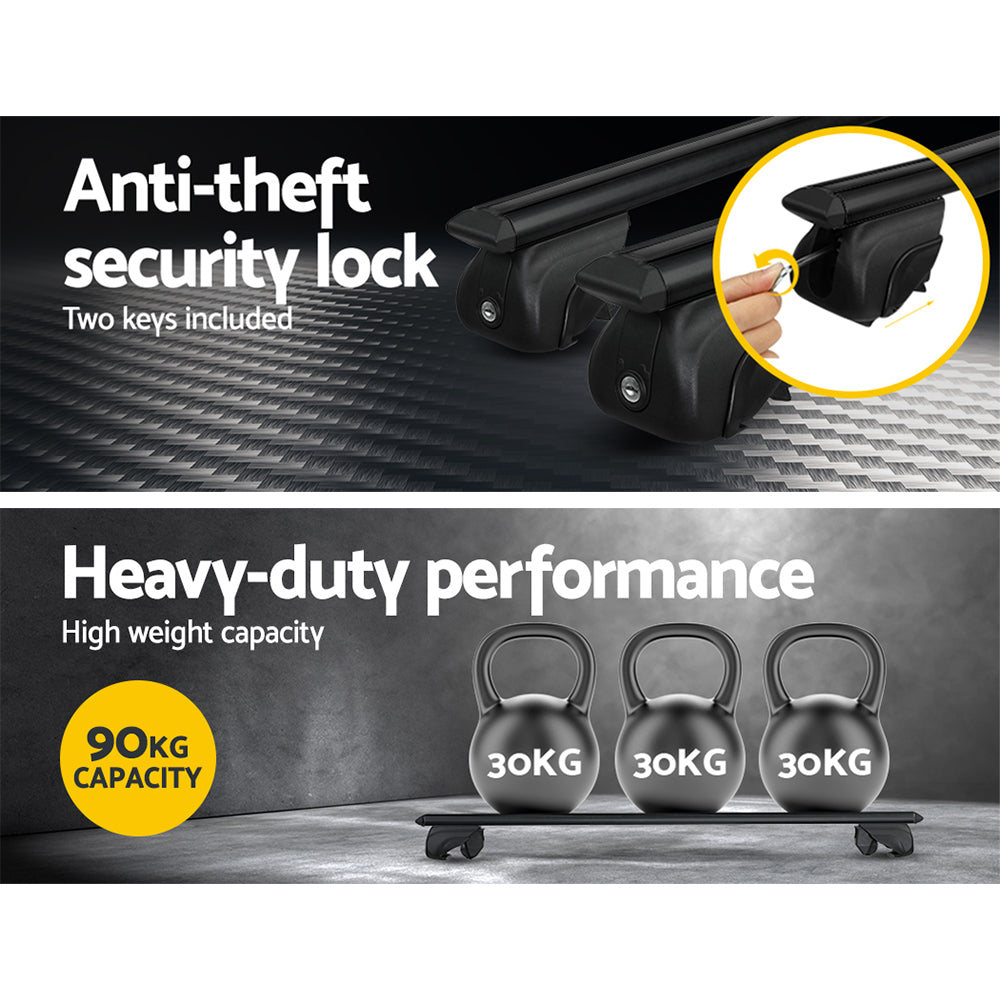 Universal Car Roof Rack Aluminium Cross Bars | Adjustable 126cm Black Upgraded