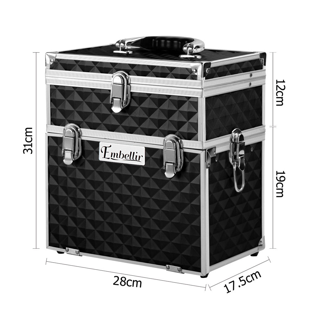Cosmetic Beauty Makeup Carry Case with Mirror | Diamond Black