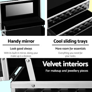 Cosmetic Beauty Makeup Carry Case with Mirror | Diamond Black