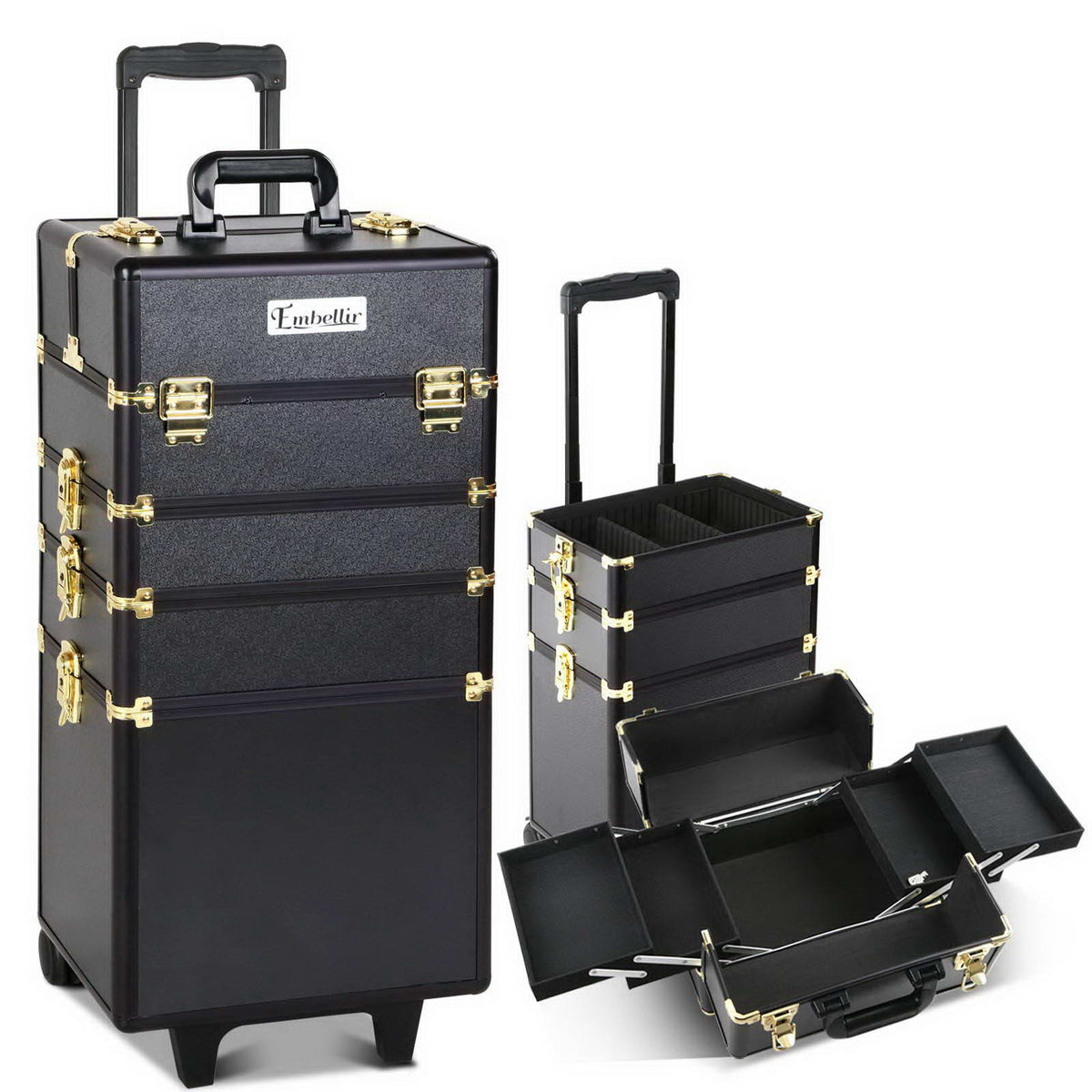 7 in 1 Portable Makeup Trolley | Embellir Cosmetic Beauty | Black & Gold