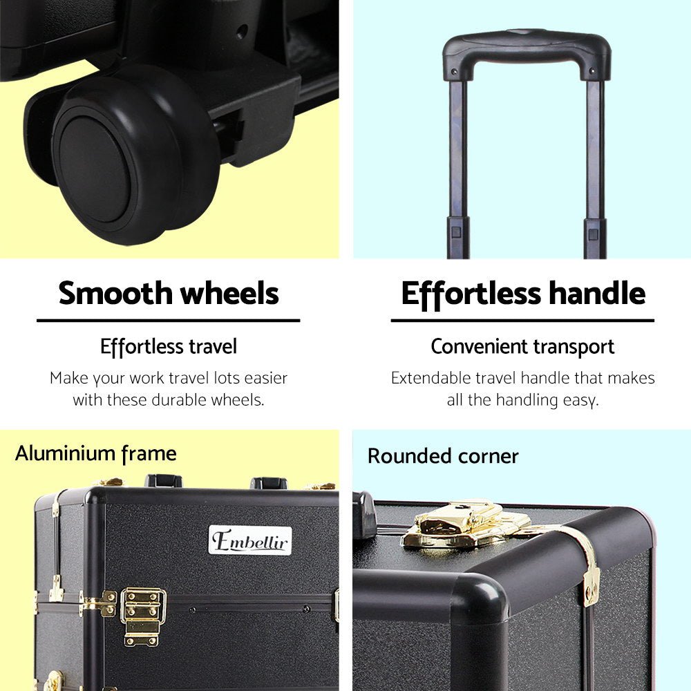 7 in 1 Portable Makeup Trolley | Embellir Cosmetic Beauty | Black & Gold