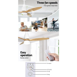 Devanti 52'' Ceiling Fan LED Light Remote Control Wooden Blades Timer 1300mm