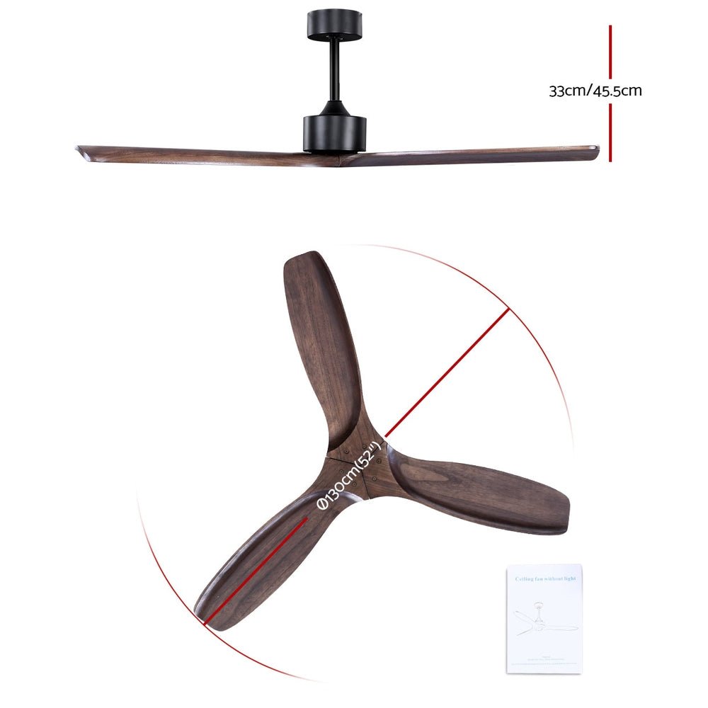 52'' Ceiling Fan with Remote & Timer | 3 Wooden Blades | 1300mm