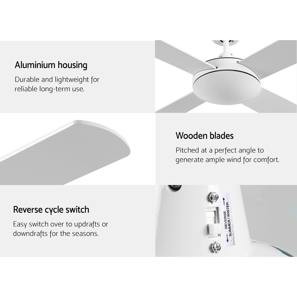 Devanti 52'' Ceiling Fan w/Remote - White - The Hippie House