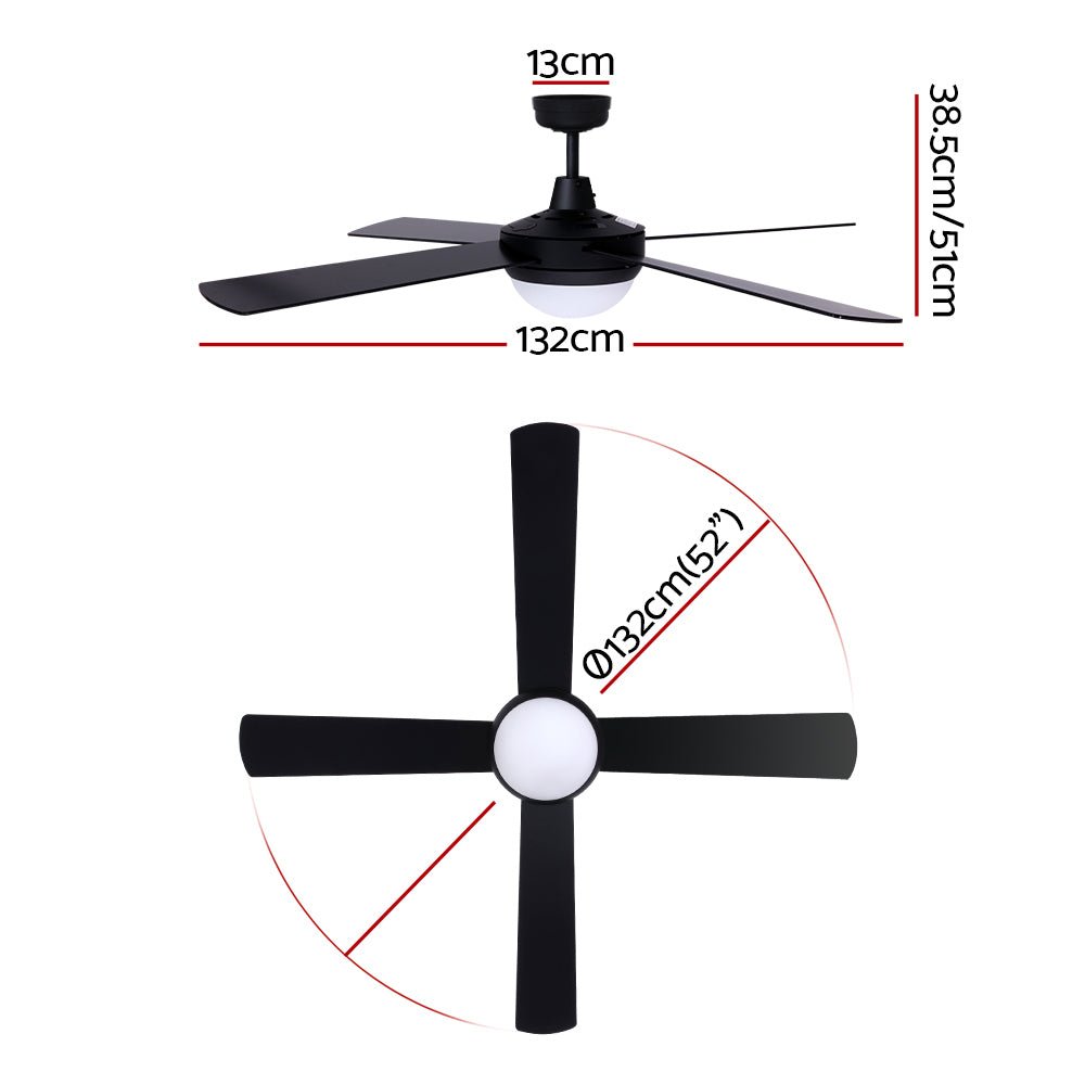 52'' Ceiling Fan w/Light & Remote | Black