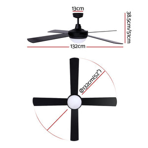 52'' Ceiling Fan w/Light & Remote | Black