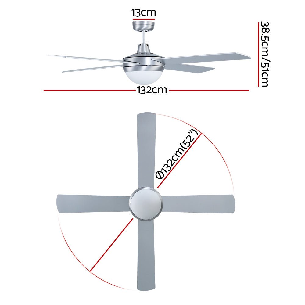 52'' Ceiling Fan w/Light & Remote | Silver
