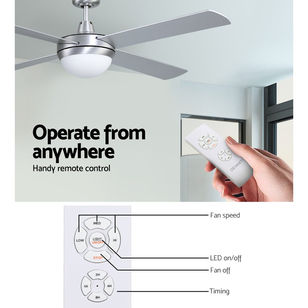 52'' Ceiling Fan w/Light & Remote | Silver