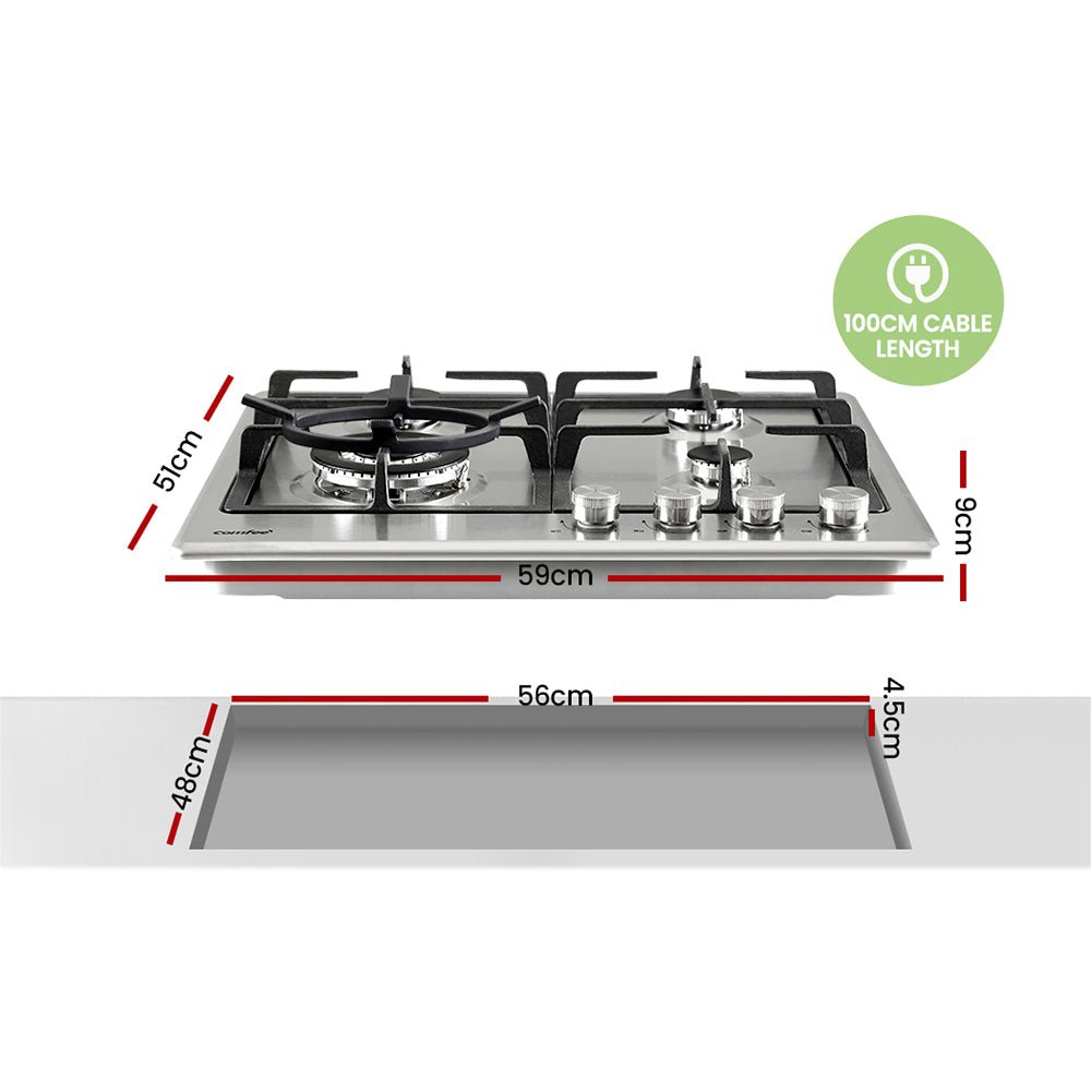 Comfee 60cm Gas Cooktop Stainless Steel 4 Burners Kitchen Stove Cook Top NG LPG - The Hippie House