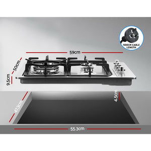 Devanti Gas Cooktop 60cm Kitchen Stove 4 Burner Cook Top NG LPG Stainless Steel Silver