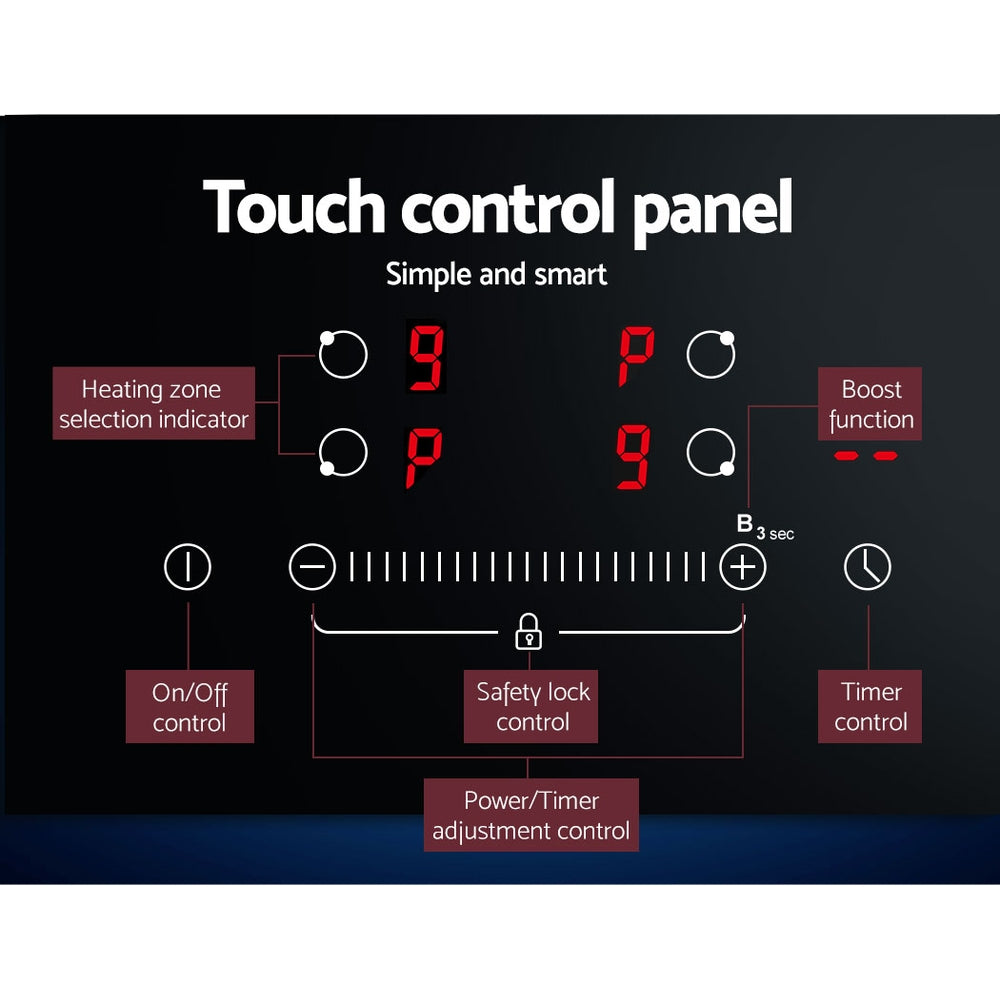 Devanti Electric Induction Cooktop | 60cm Ceramic | 4 Zones Stove Cook Top | Hot Plate