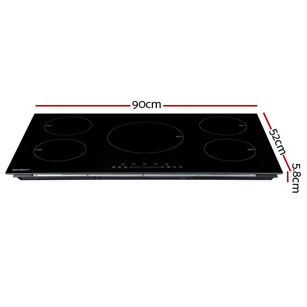 Devanti Induction Cooktop | 90cm Electric Cooker Ceramic | 5 Zones Stove Hot Plate