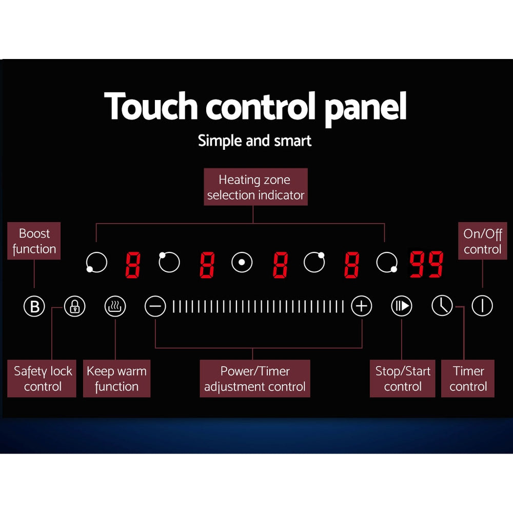 Devanti Induction Cooktop | 90cm Electric Cooker Ceramic | 5 Zones Stove Hot Plate