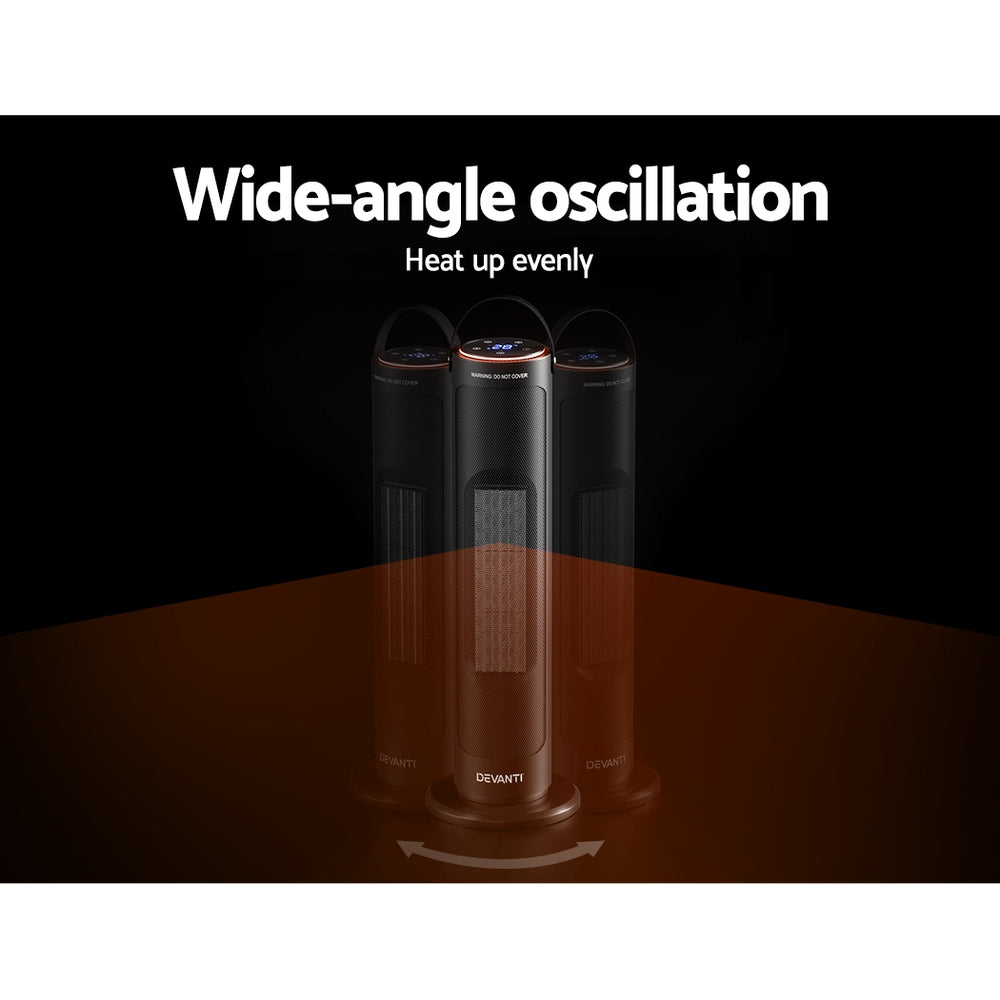 Devanti Ceramic Tower Heater | Electric Portable Oscillating Remote Control - 2000W