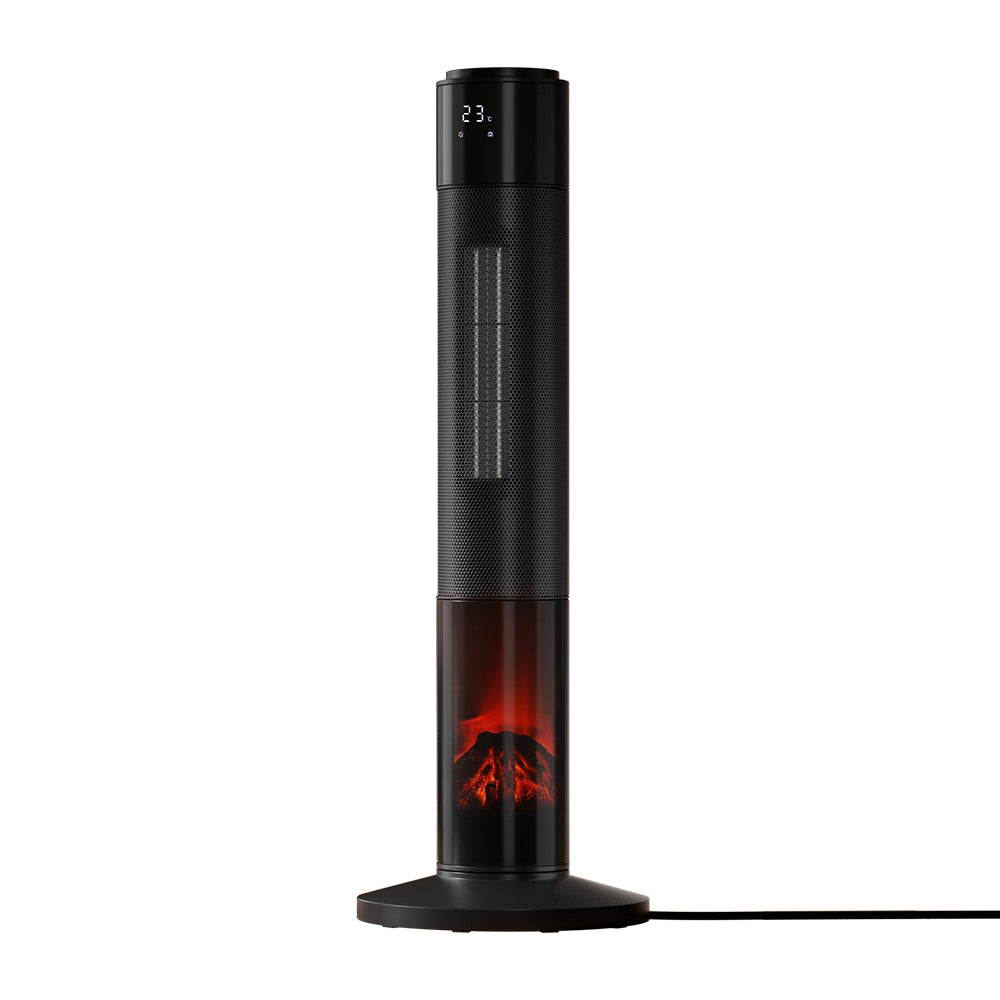 Devanti Electric Ceramic Tower Heater | 3D Flame Oscillating Remote Control - 2000W