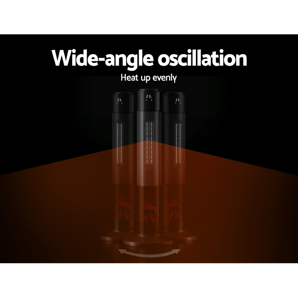 Devanti Electric Ceramic Tower Heater | 3D Flame Oscillating Remote Control - 2000W