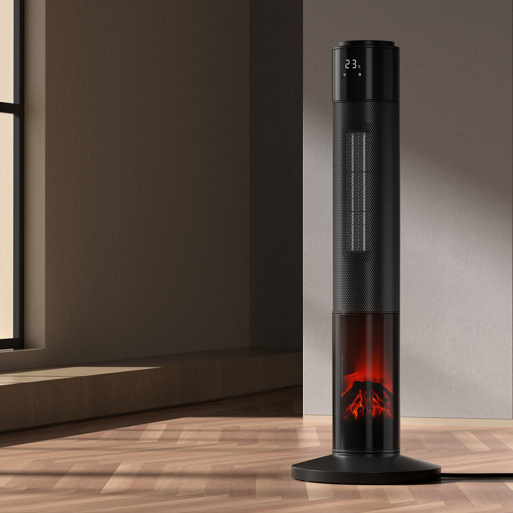 Devanti Electric Ceramic Tower Heater | 3D Flame Oscillating Remote Control - 2000W