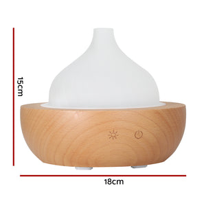 Devanti Glass Wood Aromatherapy Diffuser | LED Ultrasonic Oil Humidifier