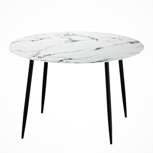 Artiss Round Wooden Dining Table with Marble Effect Metal Legs (110CM, White)