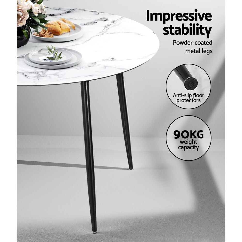 Artiss Round Wooden Dining Table with Marble Effect Metal Legs (110CM, White)