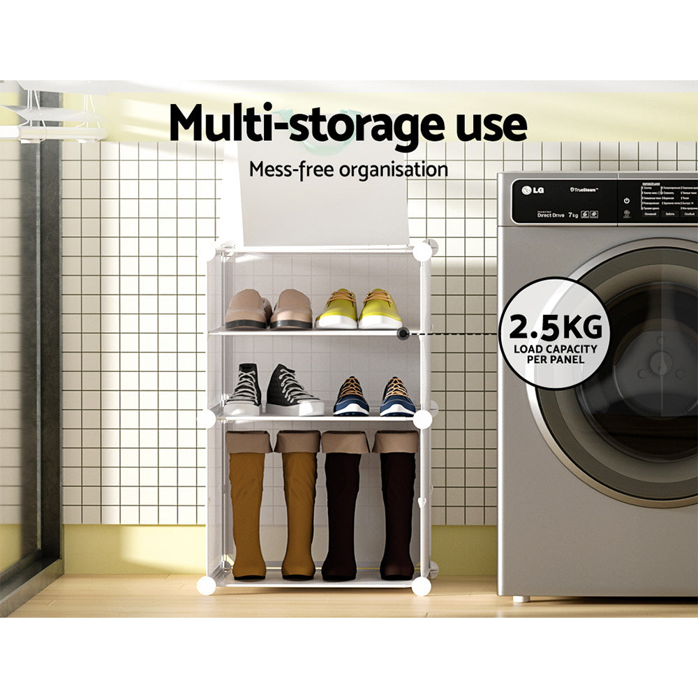 Artiss Shoe Cabinet DIY Shoe Box | White Storage Cube Portable Organiser Stand