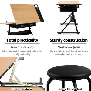 Drafting Table & Stool Set | Tilt | Natural & Black