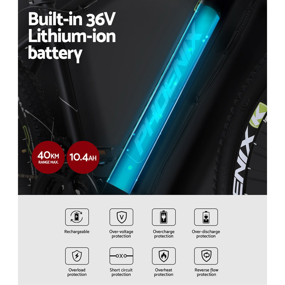 Phoenix 27.5" Electric Mountain Bike | Motorized Bicycle | City eBike Battery