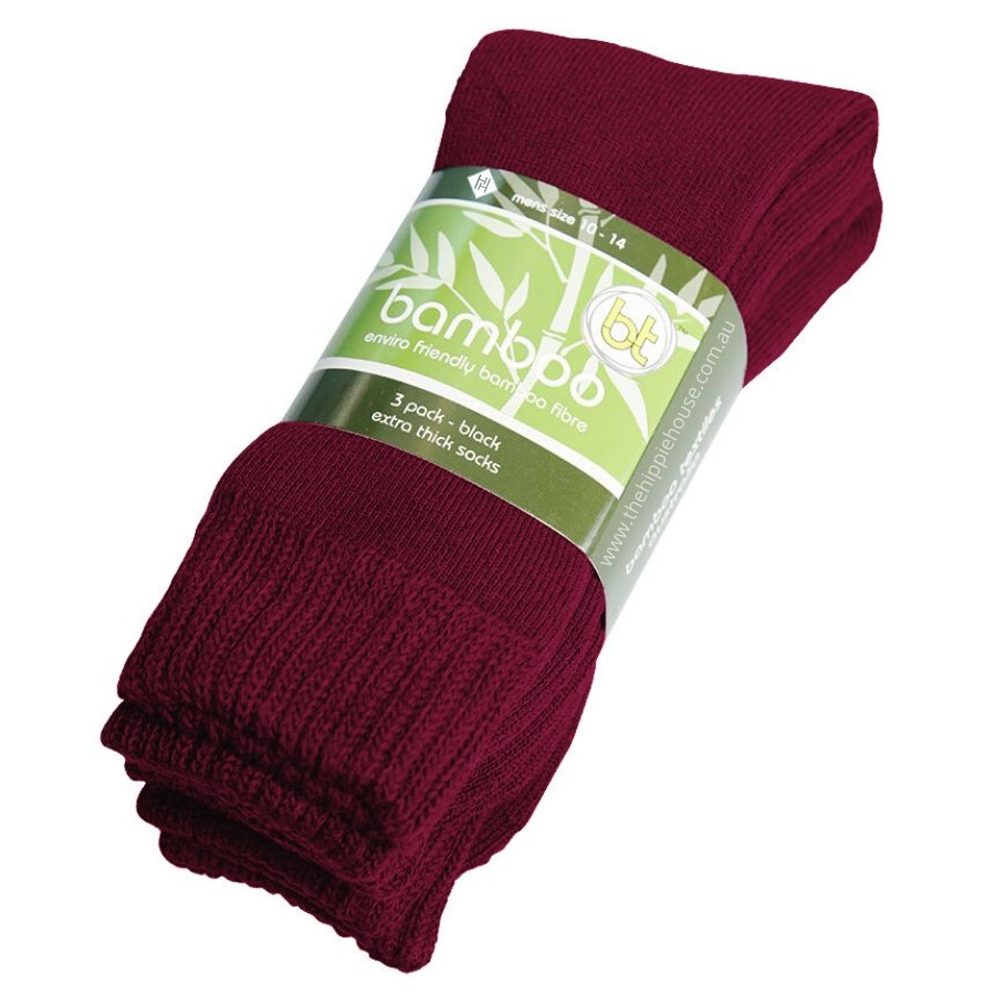 Extra Thick Maroon Bamboo Socks - 3 Pack
