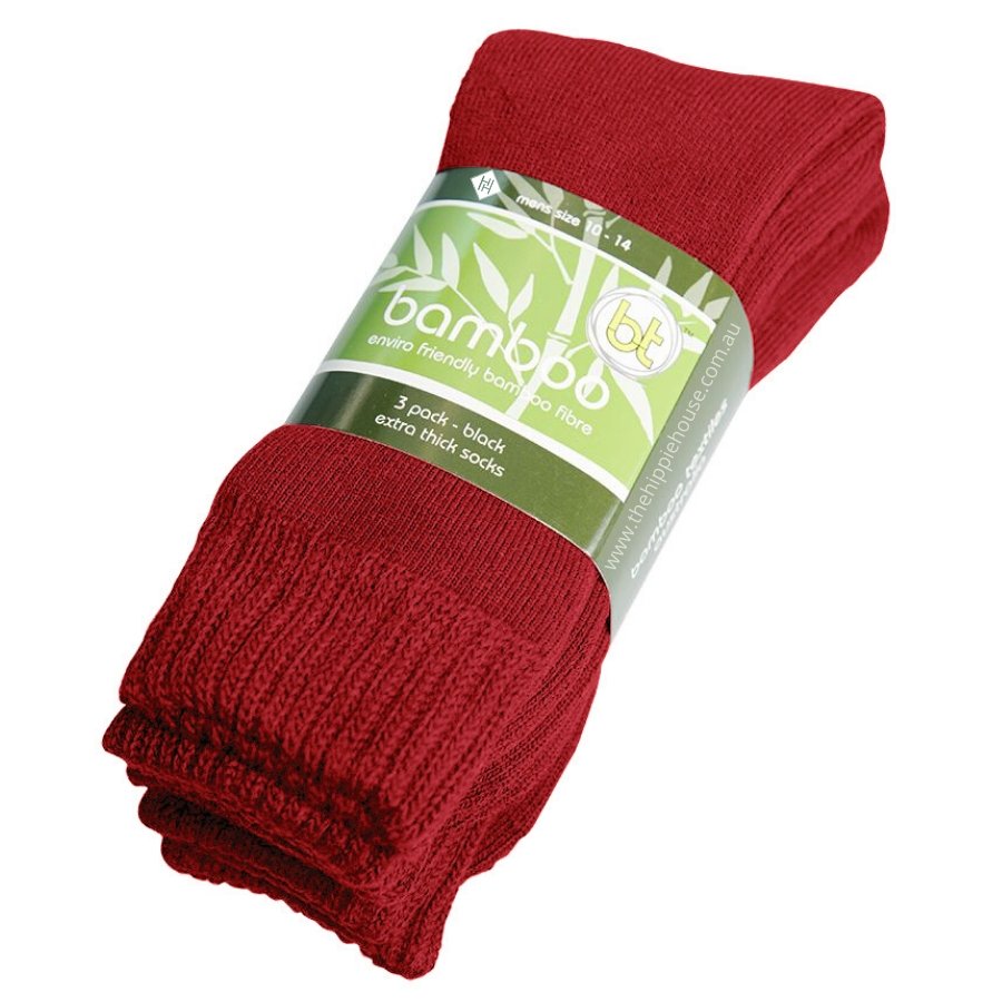 Extra Thick Red Bamboo Socks - 3 Pack