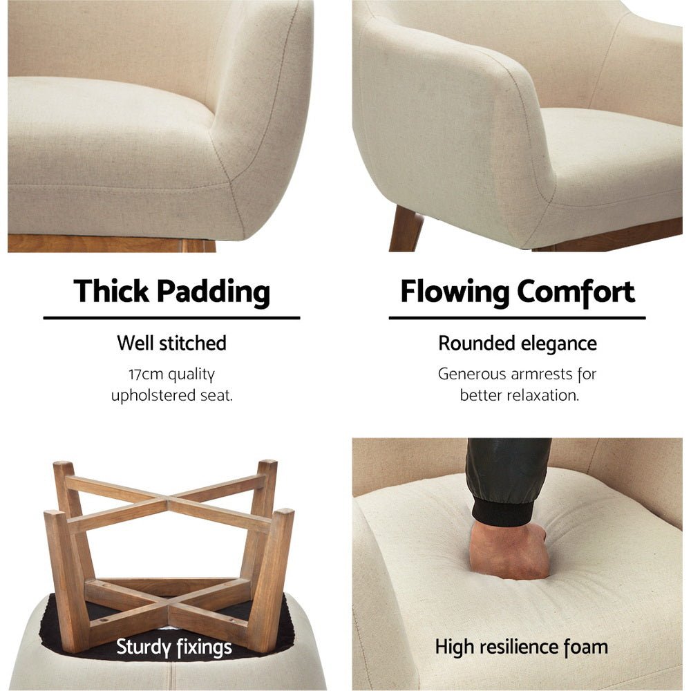 Beige Fabric Tub Lounge Armchair