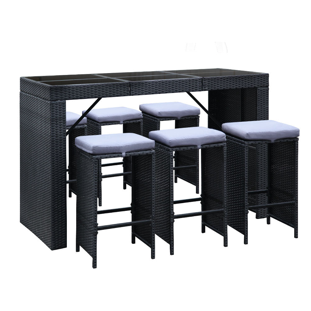 Black 7 Piece Outdoor Dining Table Set