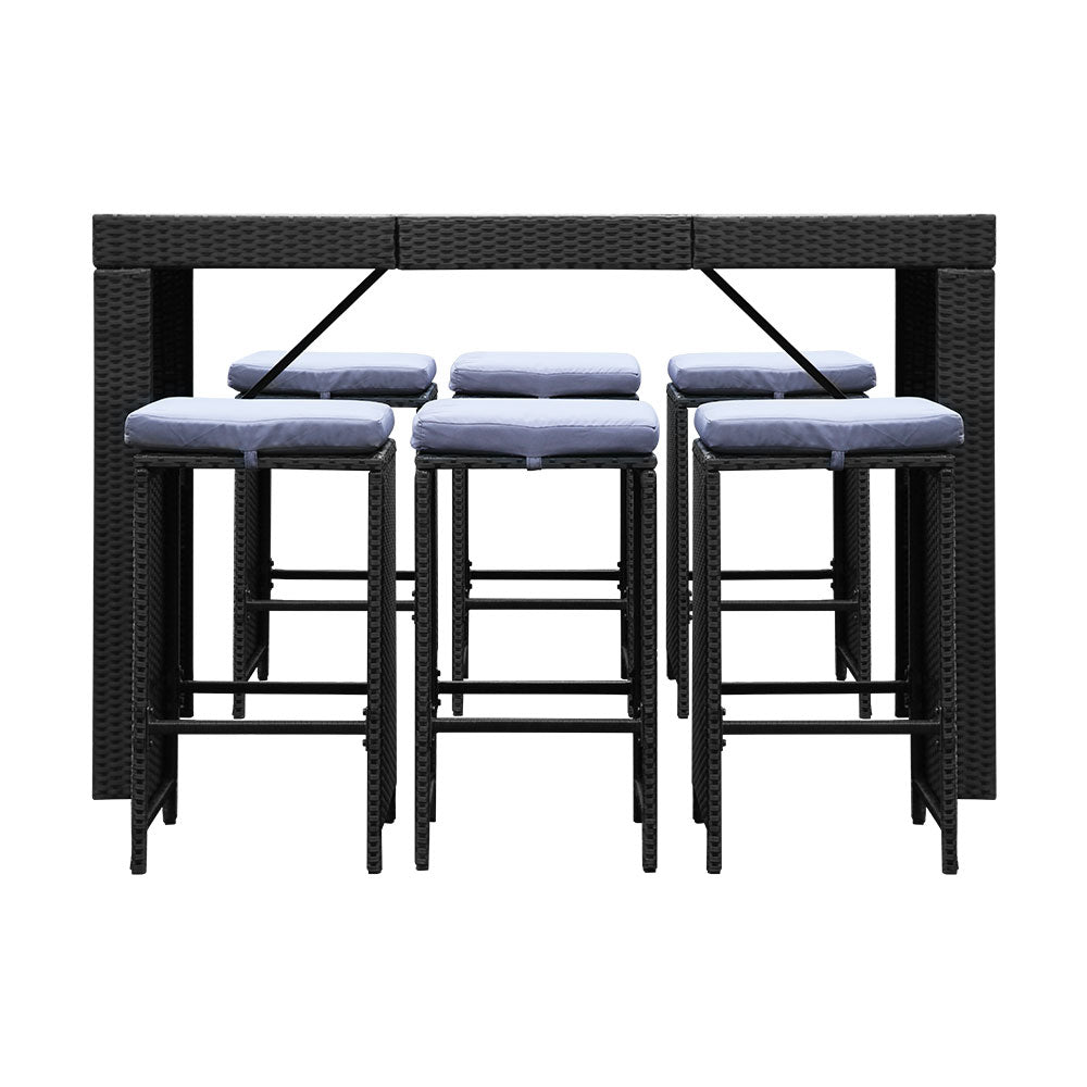 Black 7 Piece Outdoor Dining Table Set
