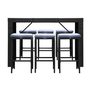 Black 7 Piece Outdoor Dining Table Set