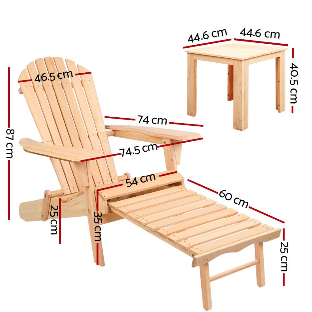 Outdoor Beach Chair and Table Set - 3 Piece