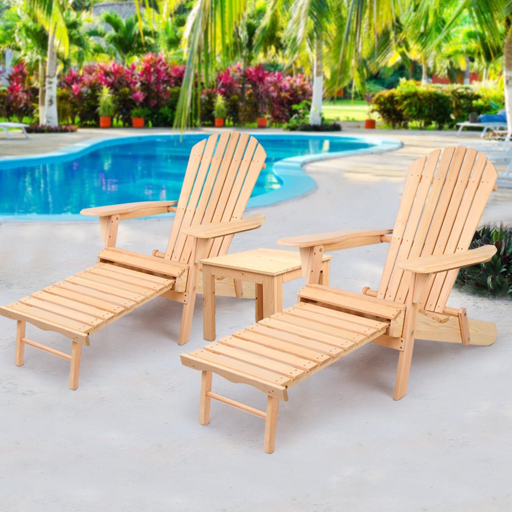 Outdoor Beach Chair and Table Set - 3 Piece