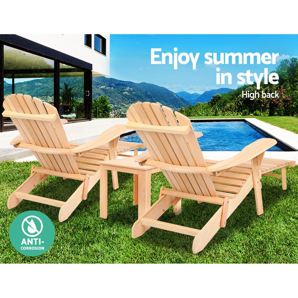 Outdoor Beach Chair and Table Set - 3 Piece