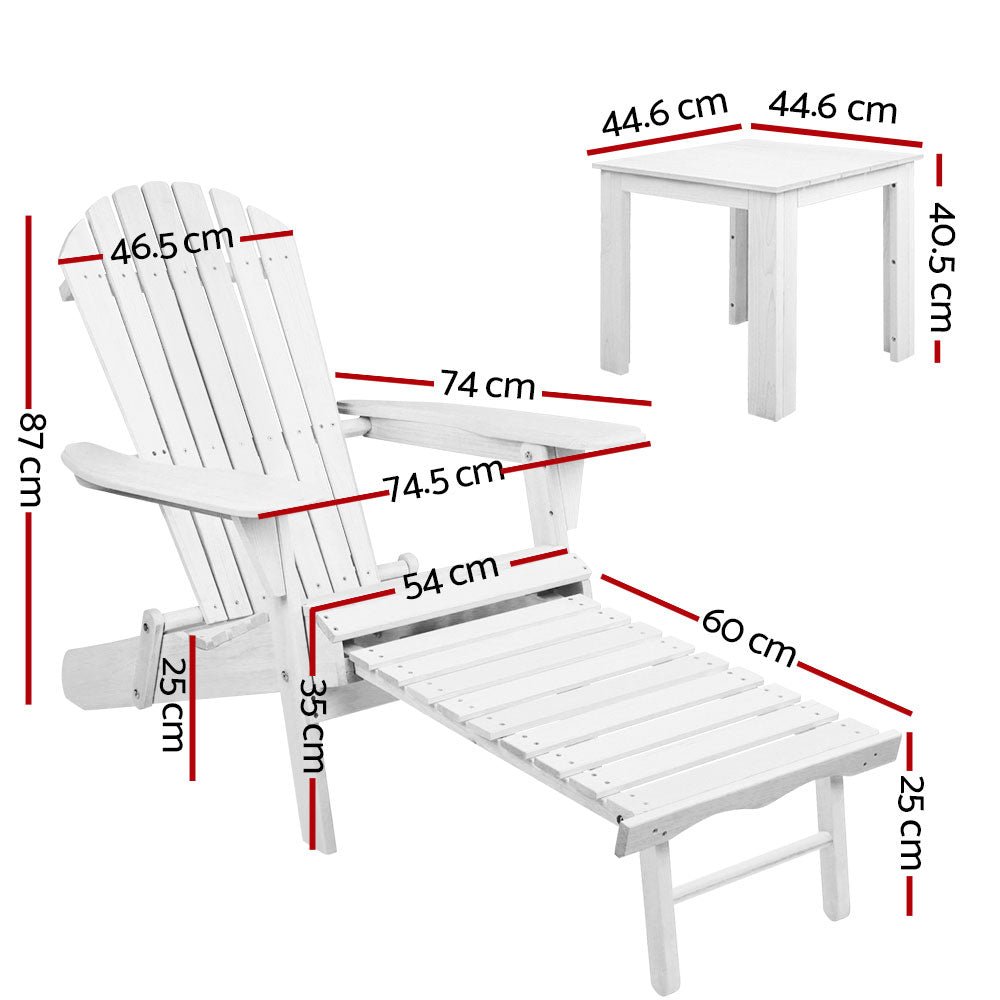 3 Piece Outdoor White Beach Chair Set