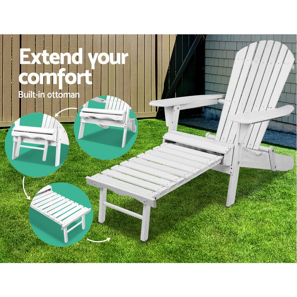3 Piece Outdoor White Beach Chair Set