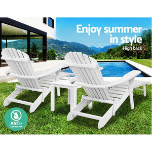 3 Piece Outdoor White Beach Chair Set