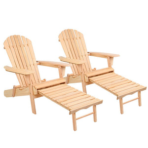 Wooden 2PCS Set Of Beach Chair Lounges