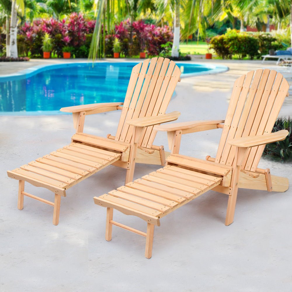 Wooden 2PCS Set Of Beach Chair Lounges