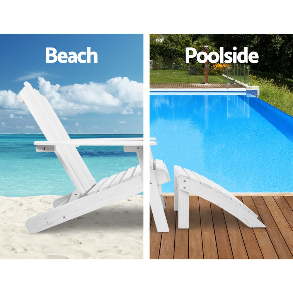 White Beach Sun Lounge Chairs - 2PCS Set