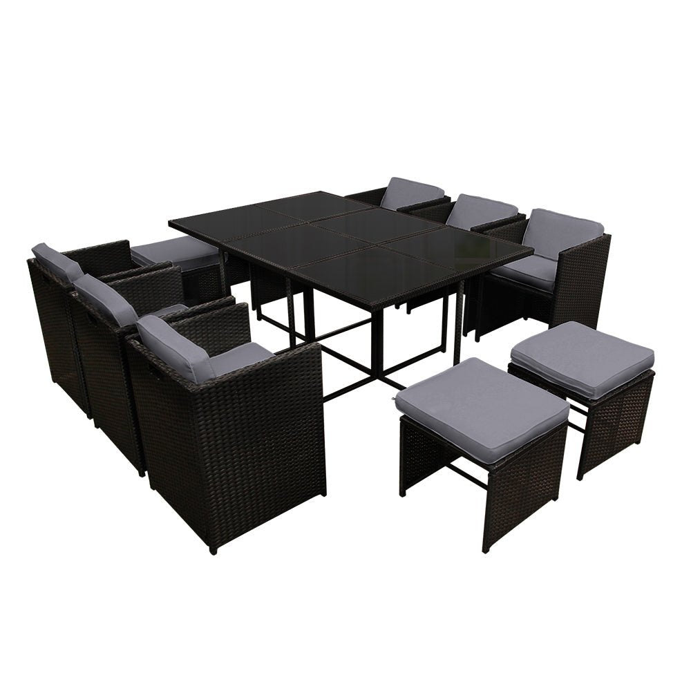 Large Black 11 Piece PE Wicker Outdoor Dining Set