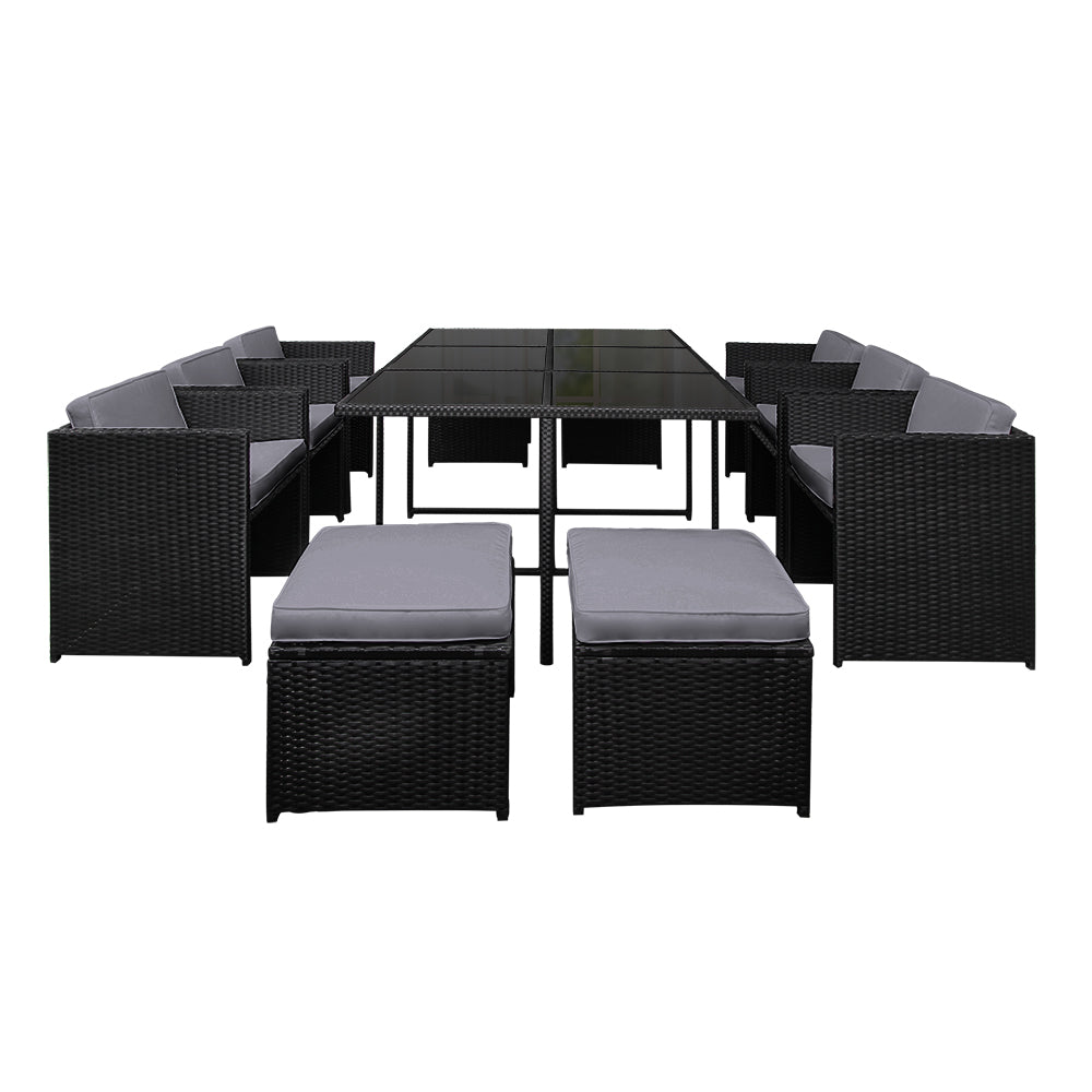 Large Black 11 Piece PE Wicker Outdoor Dining Set