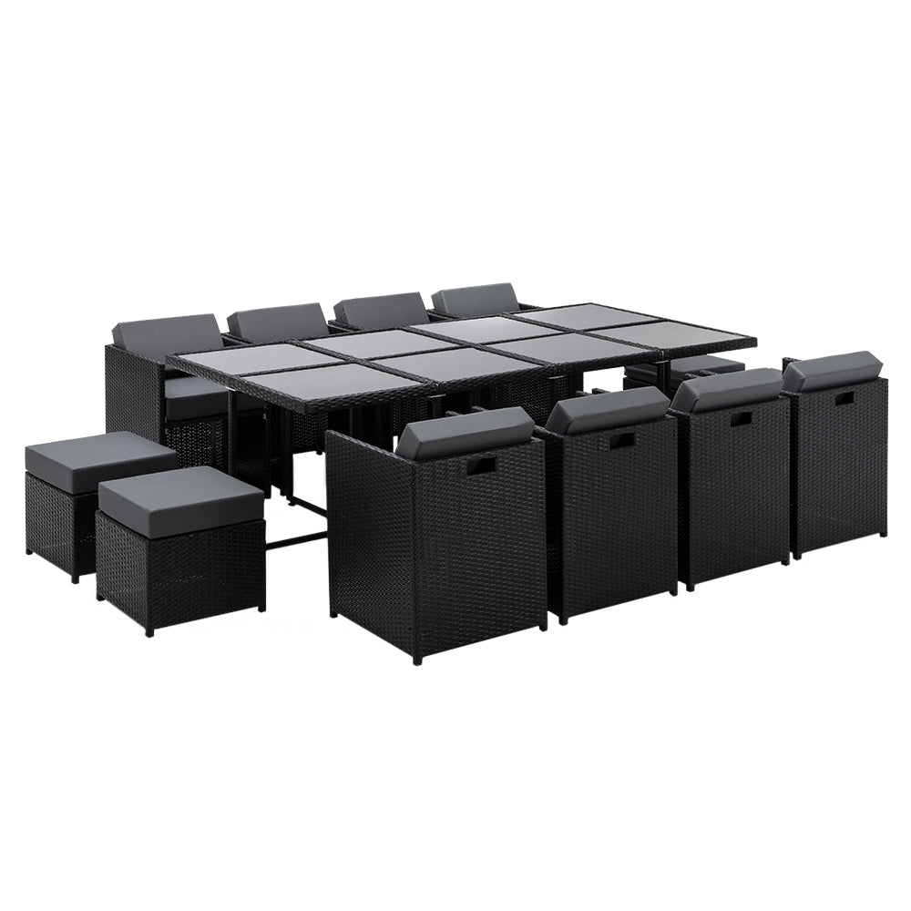 Large 13 Piece Family Dining Table Set - Outdoors