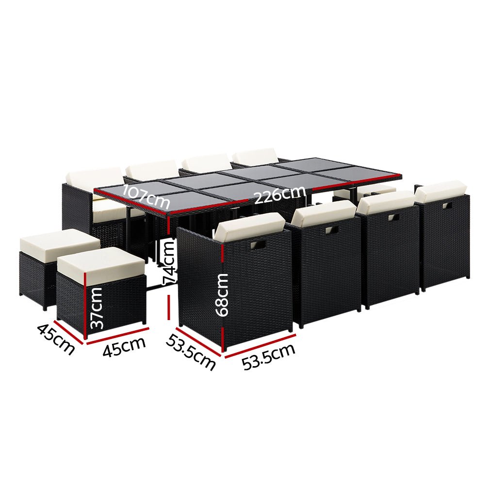 Large 13 Piece Family Dining Table Set - Outdoors