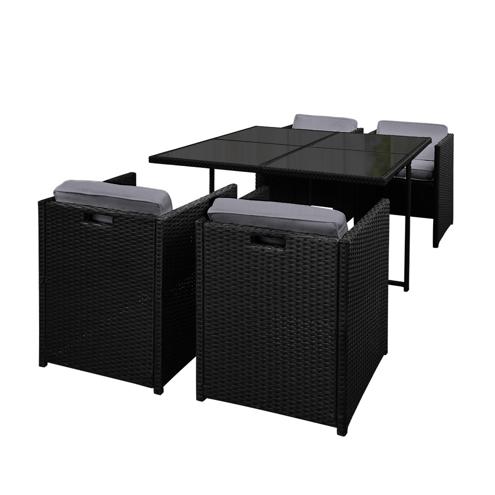 Black 5 Piece Wicker Outdoor Dining Set