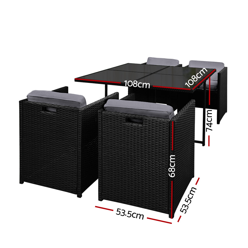 Black 5 Piece Wicker Outdoor Dining Set