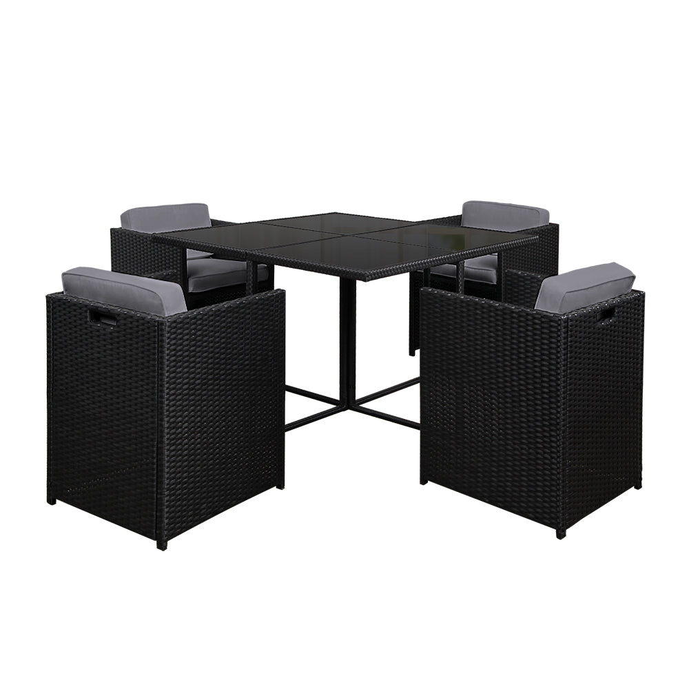Black 5 Piece Wicker Outdoor Dining Set